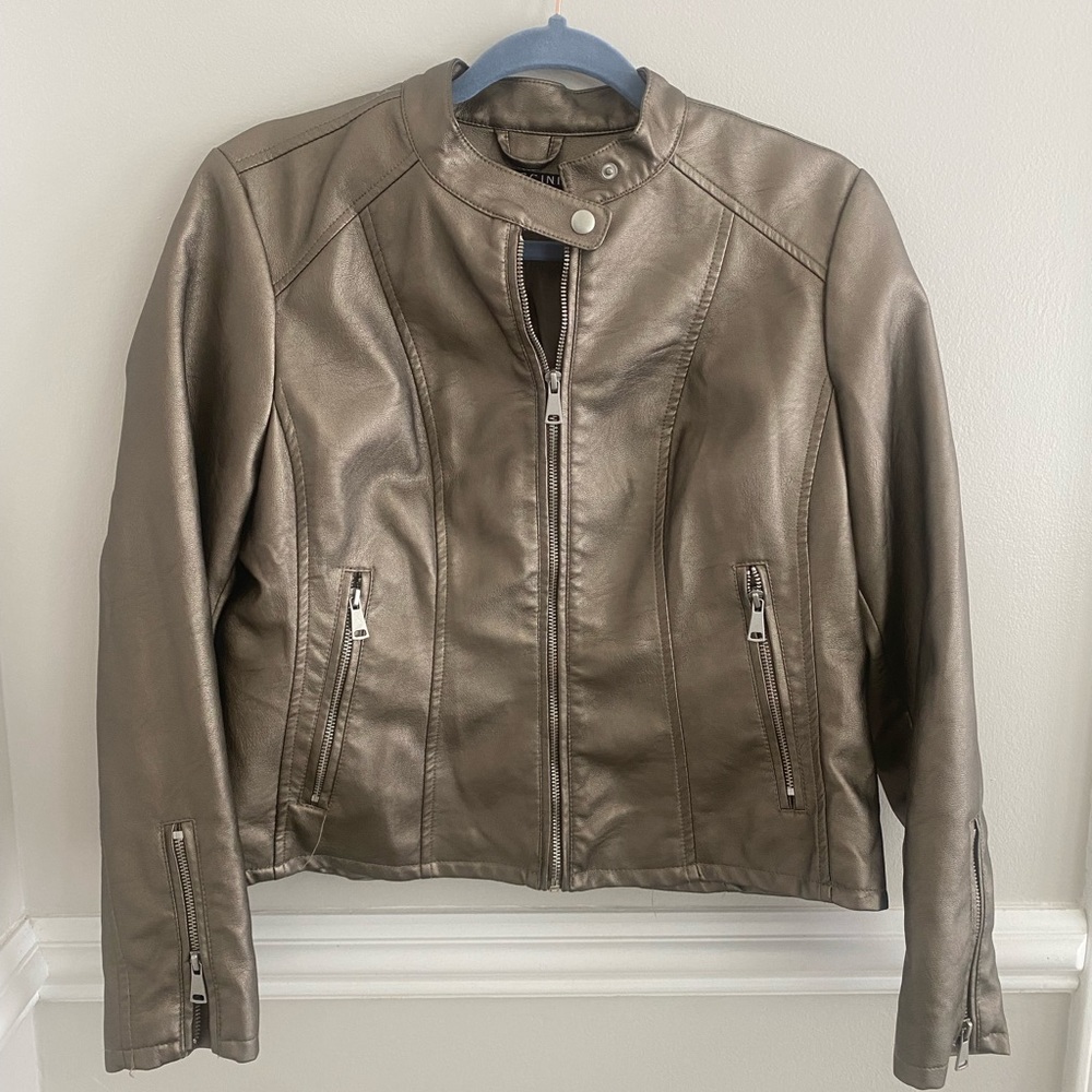 Silver Metallic Zippered Moto Jacket